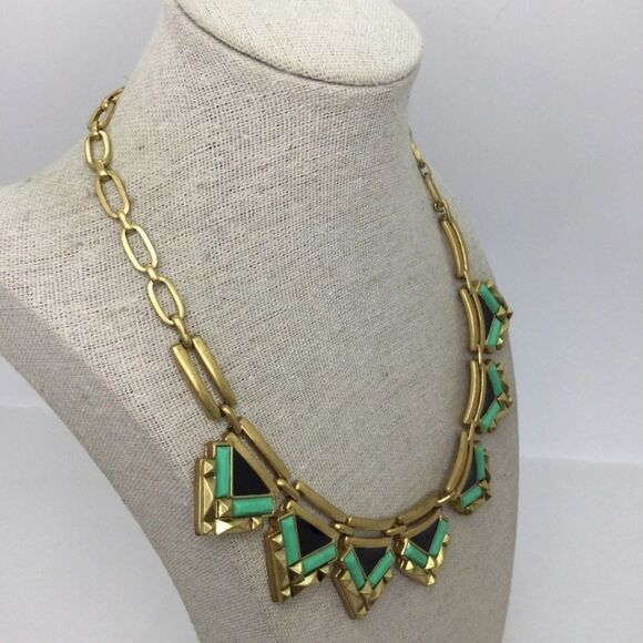 Stella & Dot Mint Green Rhinestone Geometric Statement Necklace 15" - Picture 3 of 5